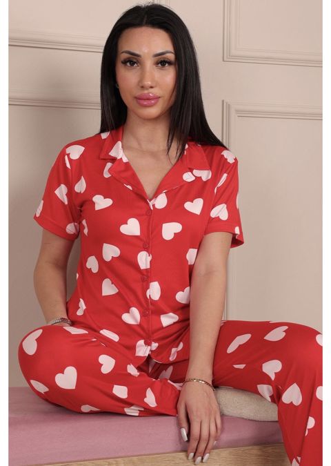 Qadınlar üçün şalvarlı pijama dəsti 00172, qırmızı, pambıq, ölçü One size — Bakı