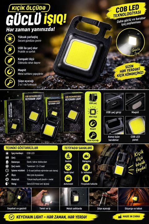 COB LED açarlı mini fənər – kiçik ölçüdə güclü işıq Xüsusiyyətlər — Bakı