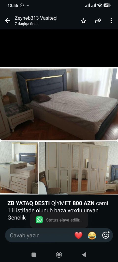 *ZB* *Yataq Destı* Qiymet *800 AZN* cəmi 1 il istifade olunub baza — Aişə Xanım — Комплекты мебели для спальни