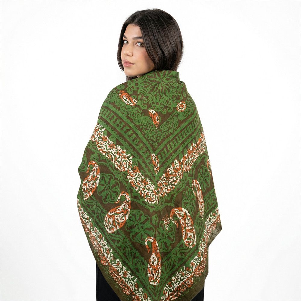 Kəlağayı Süsən S778, ipək, yaşıl, 150x150 sm — Mallar, Bakı (2)