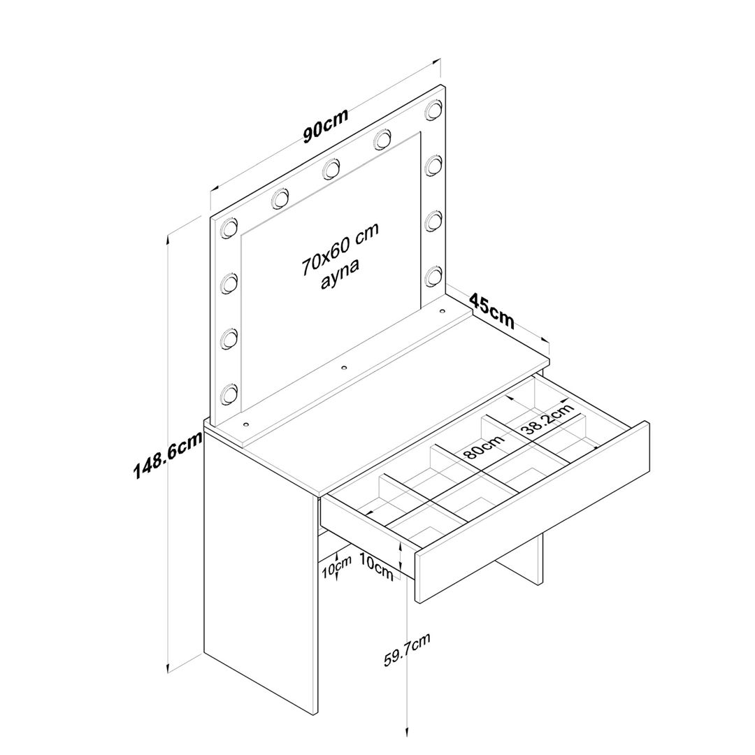 Makiyaj masası 8319, ağ, laminat, 150х45х90 sm — Mallar, Bakı (2)