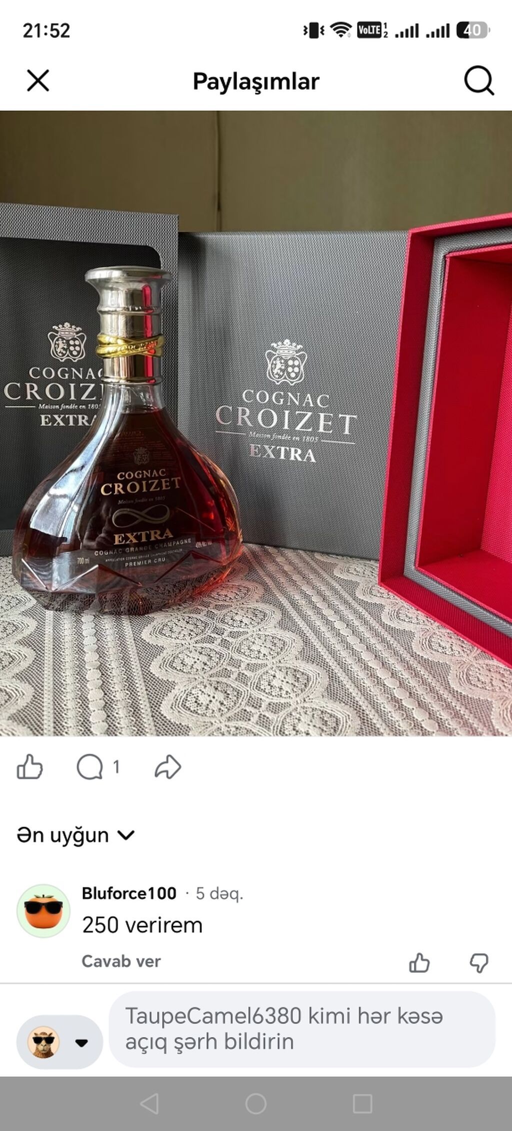 Croziet konyaki bir neçə gün öncə ad günümə hədiyyə alınıb yenidir — Qida məhsulları, Xırdalan (4)