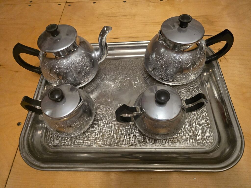 Çay dəsti, rəng - Gümüşü, Metal — Süfrə qabı, Gəncə (3)