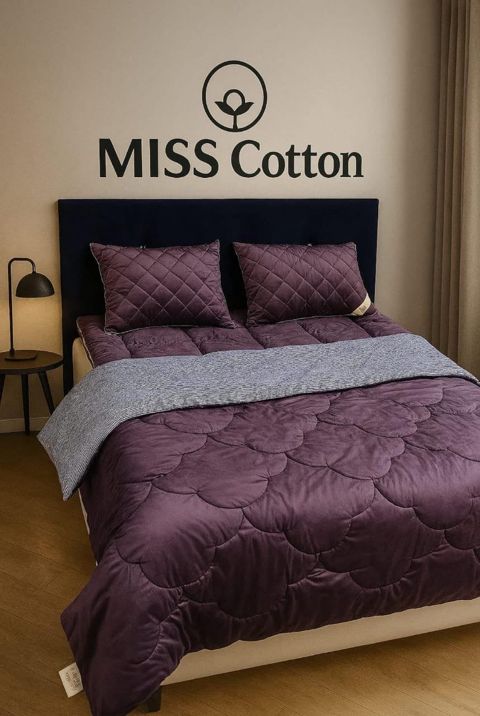 Yorğan Miss Cotton MC_023_RB, 195x215 sm, ikinəfərlik, velür/pambıq, bənövşəyi — Bakı