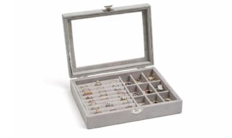 Zərgərlik qutusu şüşə qapaqlı, məxmər, 20x15x5 sm, boz - AA-770648 — Bakı