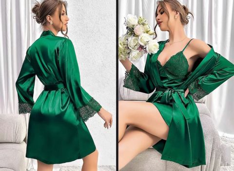 Qadınlar üçün kombinasiya shn030-3101-50, yaşıl, atlas, ölçü M — Bakı