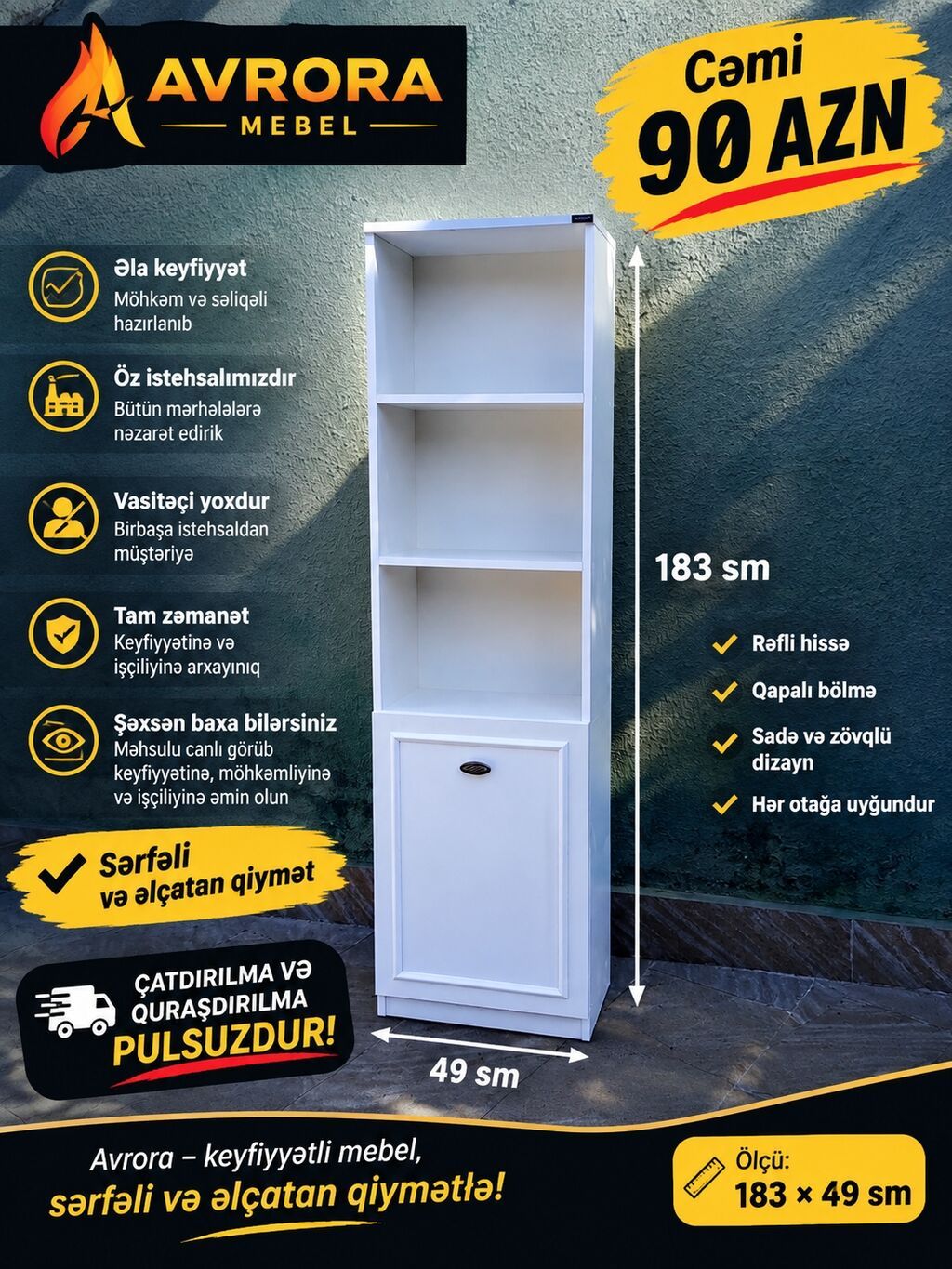 Ağ rəngli çoxfunksiyalı rəfli dolab – cəmi 90 AZN Ölçü: 183 49 — Rəflər, Mehdiabad