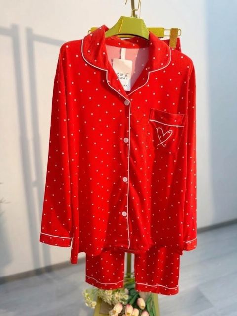 Şalvarlı pijama dəsti, qırmızı, poliester, ölçü M/L — Bakı