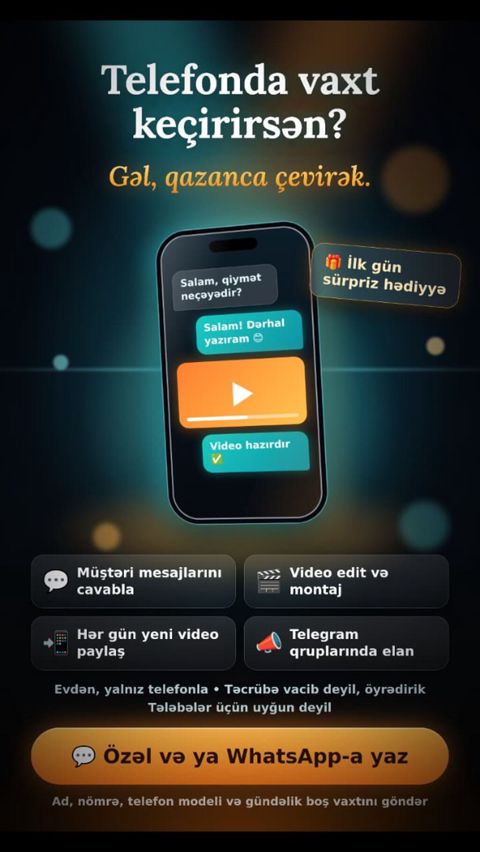 İş Elanı Evinizdən rahatlıqla Telefonla edə biləcəyiniz — Bakı
