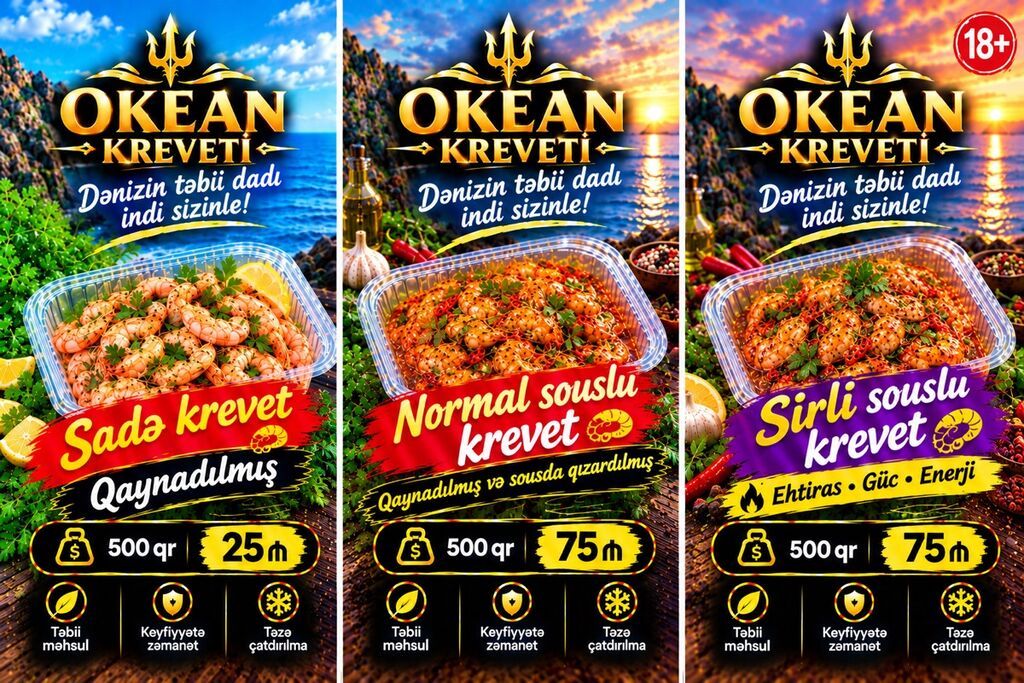 Okean Kreveti – dənizin təbii dadı indi sizinlə Məhsul: Krevet — Qida məhsulları, Bakı (2)