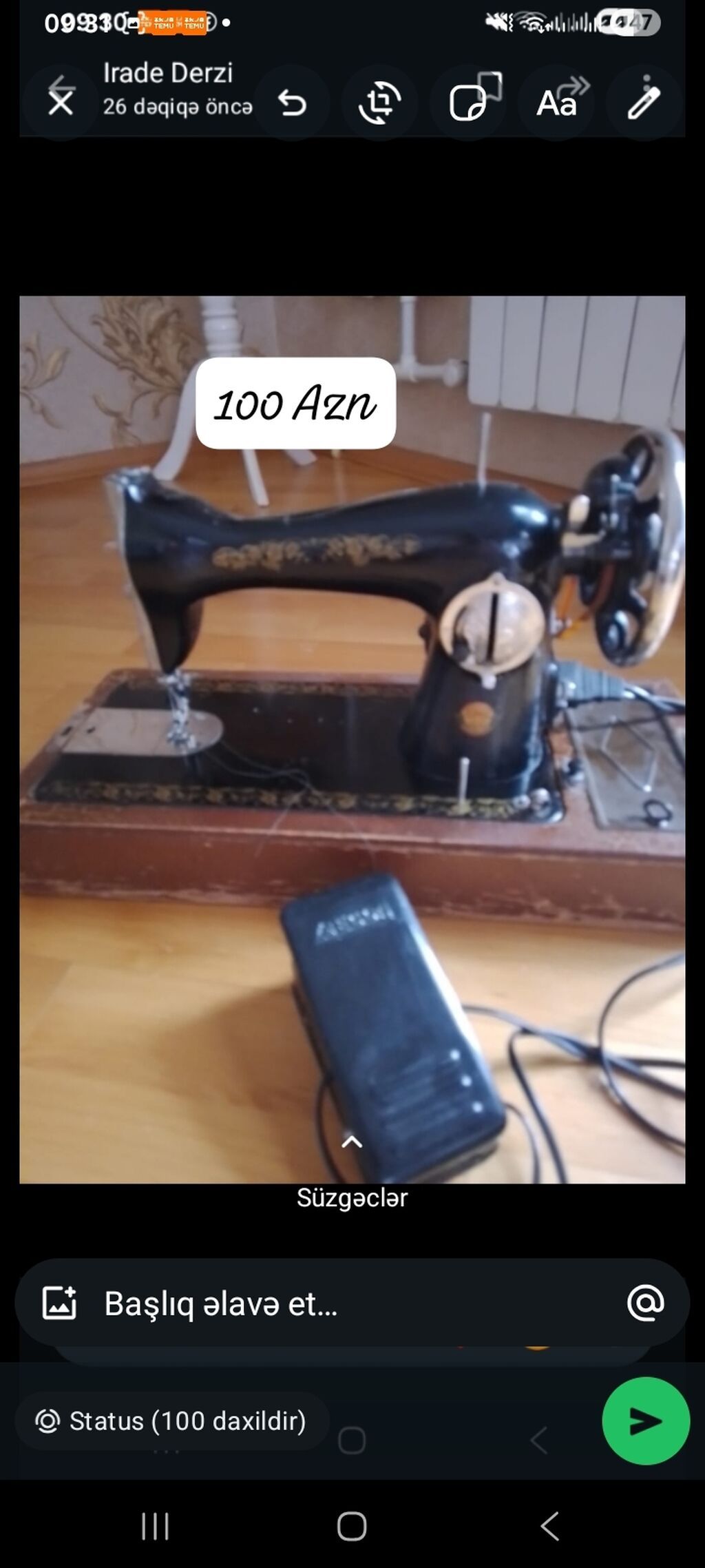Tikiş maşını – klassik mexaniki model, elektrik pedalı ilə. - Korpus — Tikiş və işəmə maşınları, Bakı
