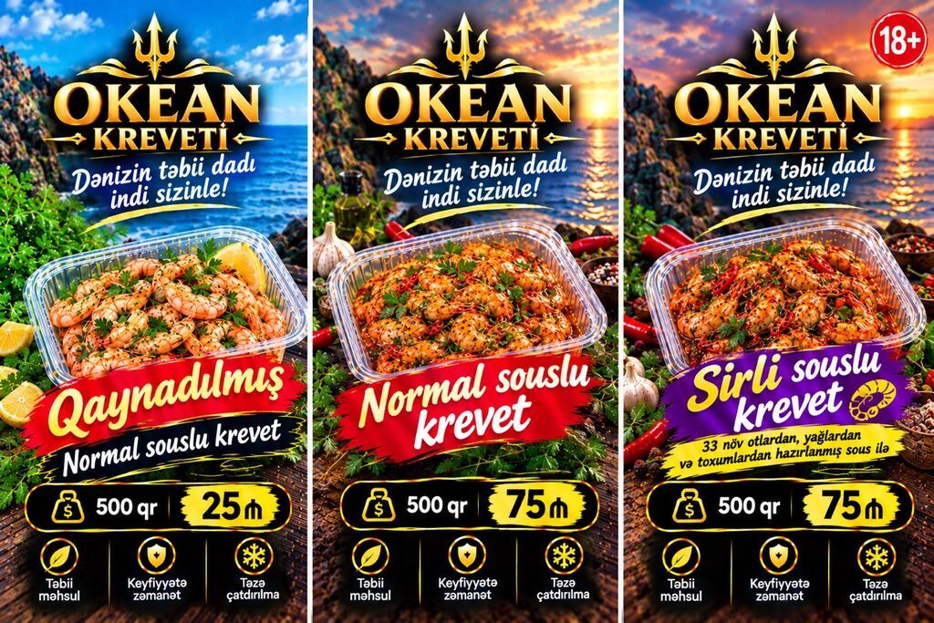 Okean Kreveti – dənizin təbii dadı indi sizinlə Məhsul: Krevet — Qida məhsulları, Bakı (3)