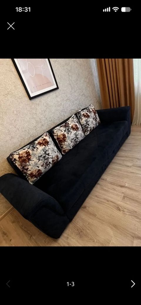 Qara rəngli geniş divan - Minimalist dizaynlı, yumşaq süet/velur — Bakı