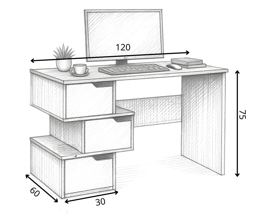 Kompüter masası 36_15456, 120x75x60x30 sm — Mallar, Bakı (2)