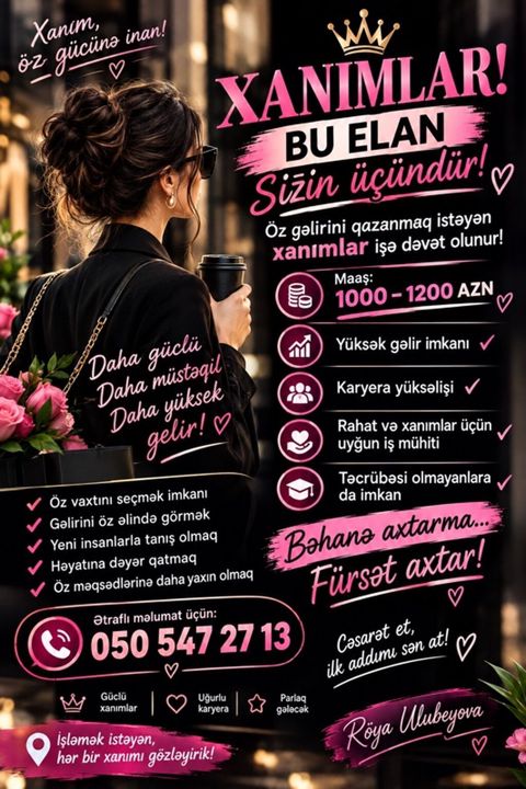 Xanımlar üçün iş imkanı Öz gəlirini qazanmaq istəyən xanımlar üçün — Xaçmaz