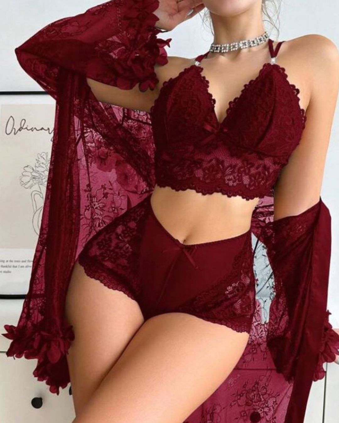 Kombinasiya qadınlar üçün SHN017, tünd qırmızı, güpür, ölçü M — Mallar, Bakı