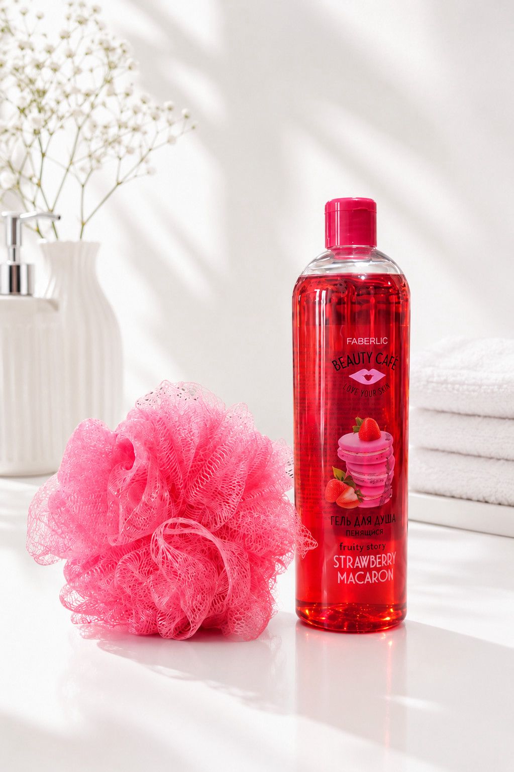 Duş geli No Brand Beauty Cafe Strawberry Macaron, Bütün dəri növləri, 500 ml + Lif — Mallar, Bakı
