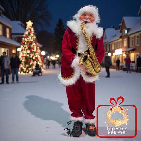 Dekorativ Şaxta baba fiquru Santa Claus FDB209002-90_RB, musiqili və rəqs edən, 90 sm - FDB209002-90_RB — Bakı