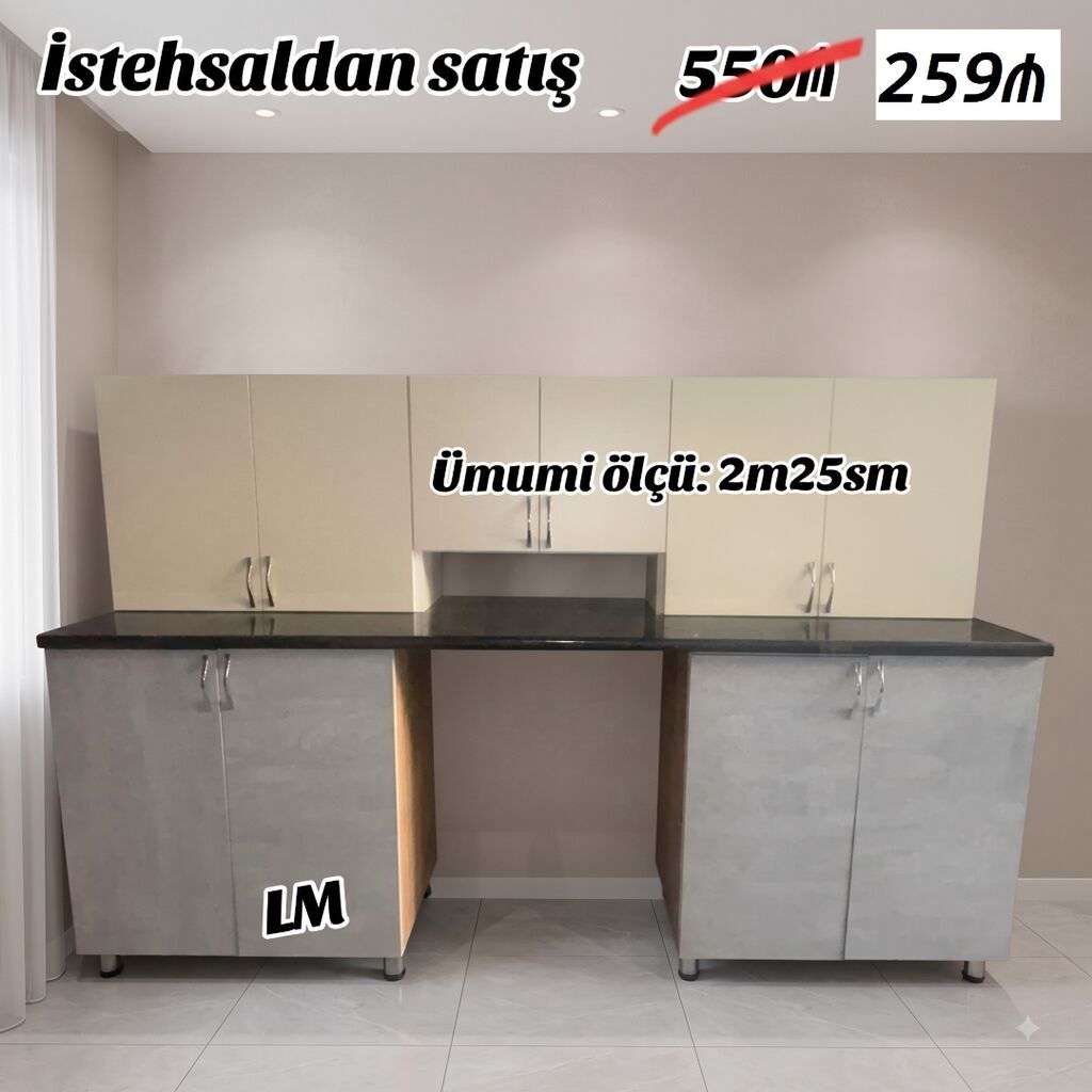 Mətbəx mebellərinin sifarişlə hazırlanması Ölçü 2metr25sm üst — Mətbəx mobilyası, Bakı (2)
