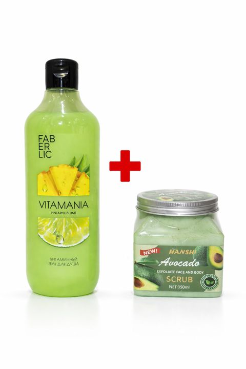 Bədən üçün kosmetika dəsti (duş geli No Brand Vitamania 380 ml + bədən üçün skrab Hanshi Avocado 350 ml) — Bakı