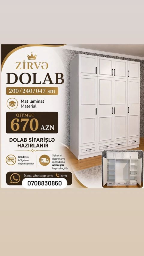 Düz dolab, Paltar üçün, Açılan, Korpuslu, 4 qapılı — Sumqayıt