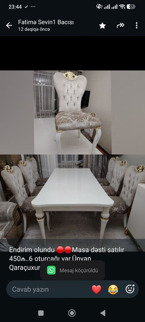 Endirim olundu Masa dəsti satılır 450₼. 6 oturcağı var.Ünvan — Aişə Xanım — Столы и стулья