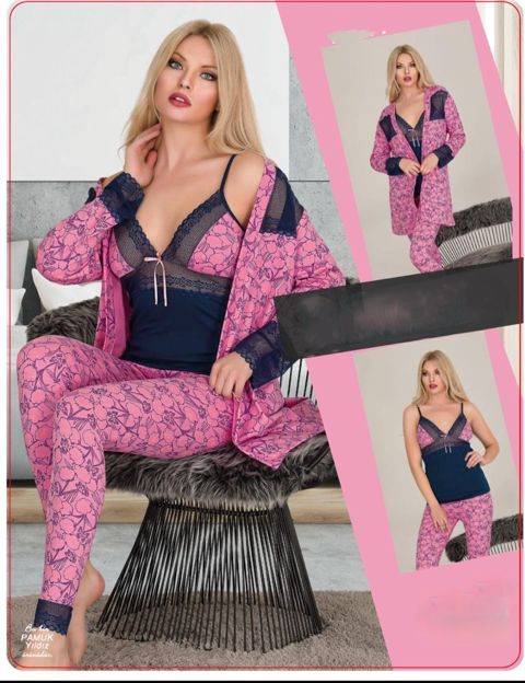 Qadınlar üçün şalvarlı pijama dəsti 10567, çəhrayı, bambuk, ölçü One size — Bakı