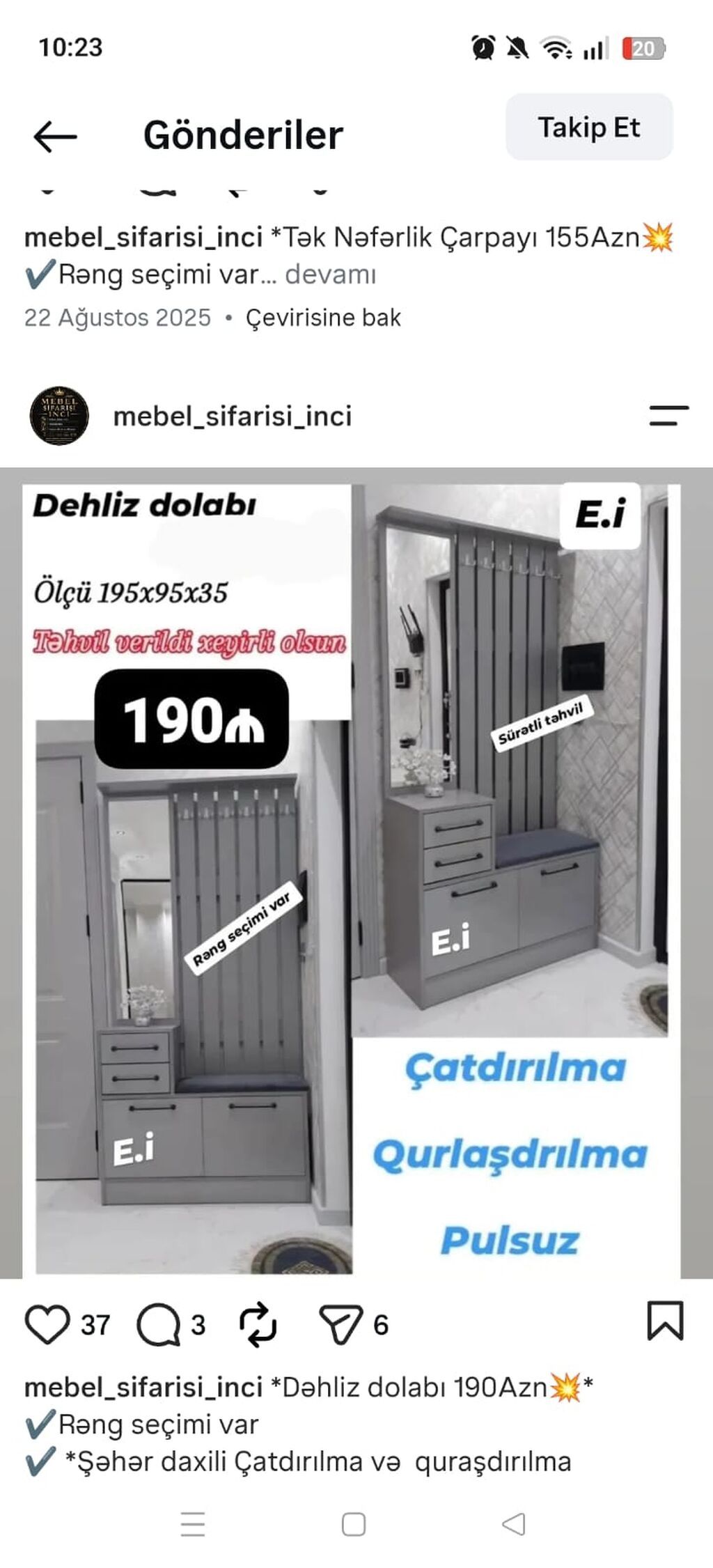 Dəhliz dolabı Ölçü: 195 x 95 x 35 sm Material: laminat MDF, qapılar — Xol üçün, Bakı