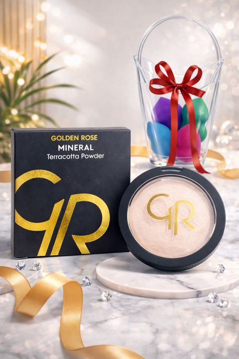 Üz üçün kompakt kirşan Golden Rose Mineral Terracotta, Xüsusi qablaşdırmada sponc dəsti, 7 ədədli — Bakı