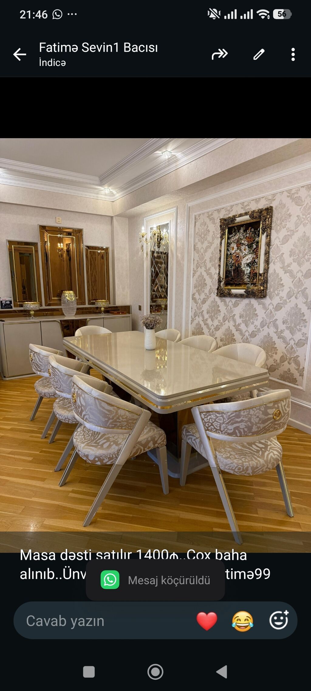 Masa dəsti satılır 1400₼. Çox baha alınıb. Ünvan — Masalar və stullar, Bakı