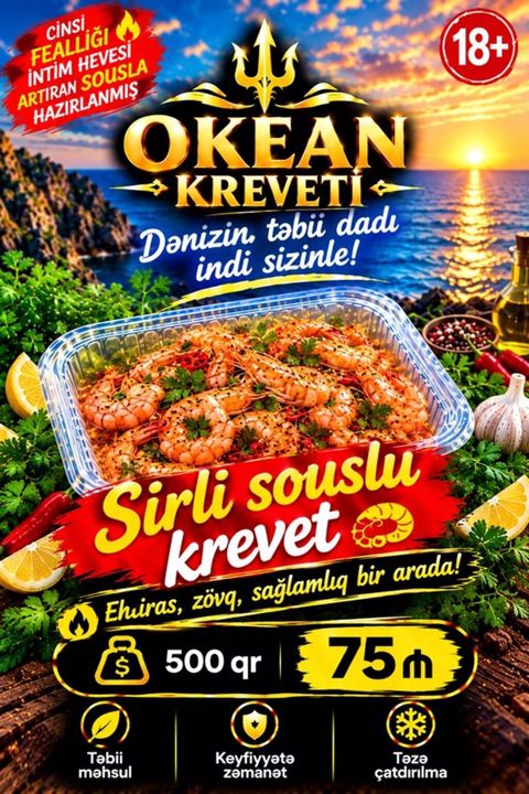 Okean Kreveti – dənizin təbii dadı indi sizinlə Məhsul: Krevet — Bakı