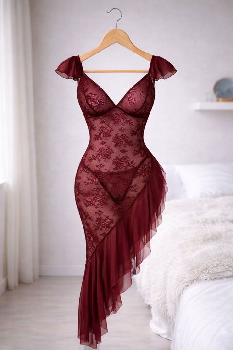 Kombinasiya qadınlar üçün SHN015, tünd qırmızı, şifon/güpür, ölçü M — Bakı