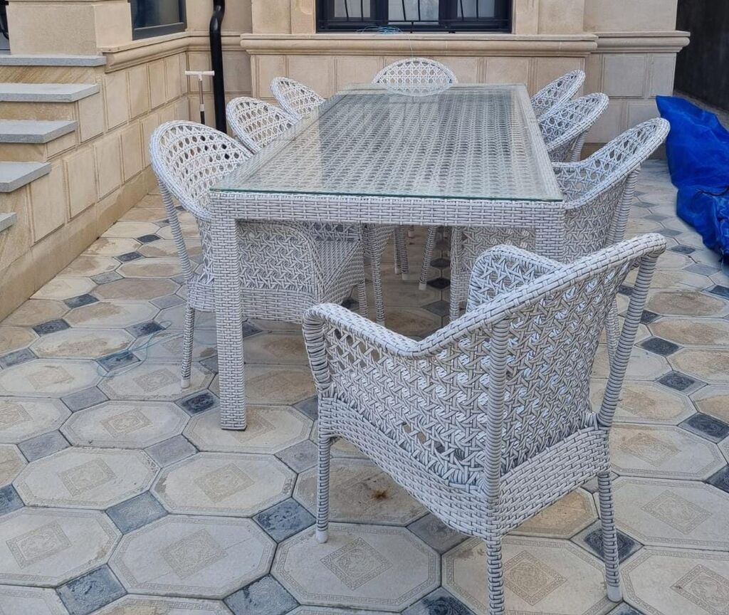*900₼ həsir Masa desti Satılır‼ 8oturacağı var əla — Mobilya dəstləri, Bakı