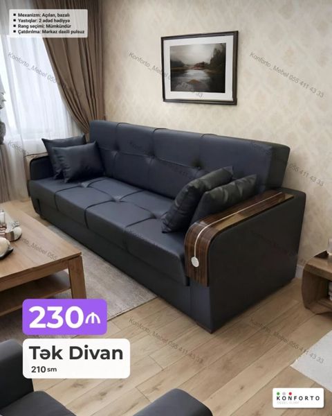 Tək Divan – 210 sm – Açılan, bazalı mexanizm: gündəlik istifadədə — Bakı