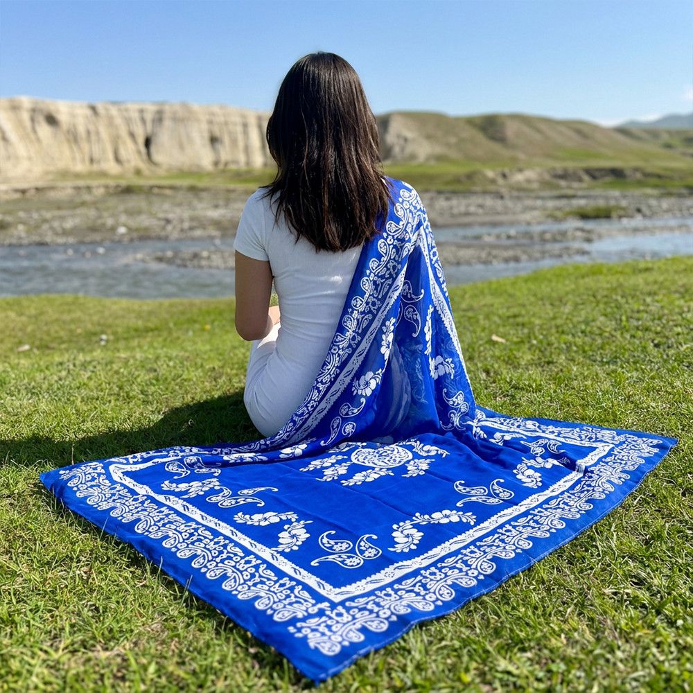 Kəlağayı Süsən, göy, ipək, 150x150 sm — Mallar, Bakı (3)