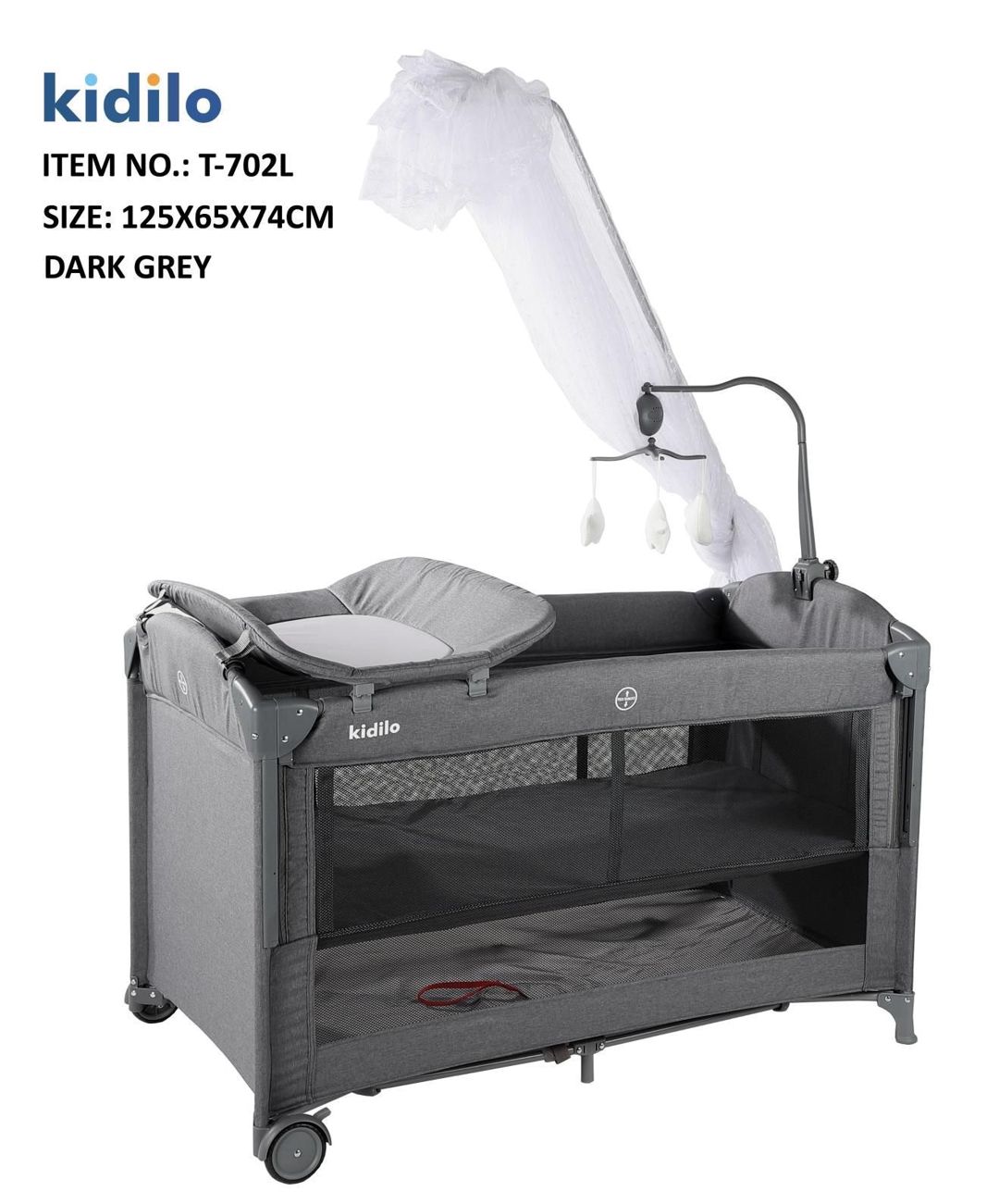 Manej-çarpayı Kidilo T-702L, boz, 125x65x74 sm — Mallar, Bakı