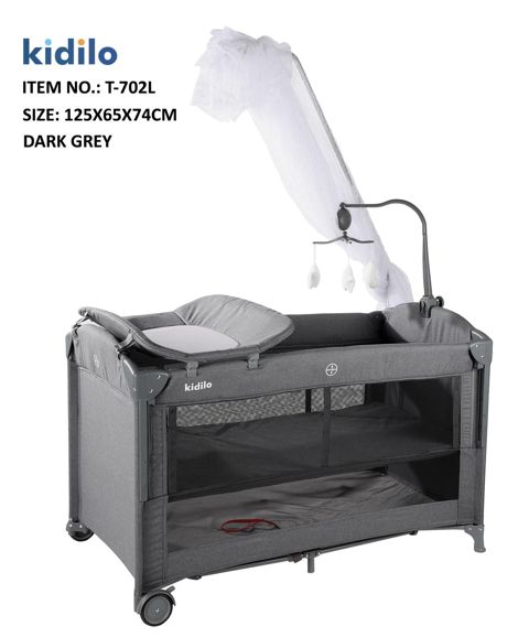 Manej-çarpayı Kidilo T-702L, boz, 125x65x74 sm — Bakı