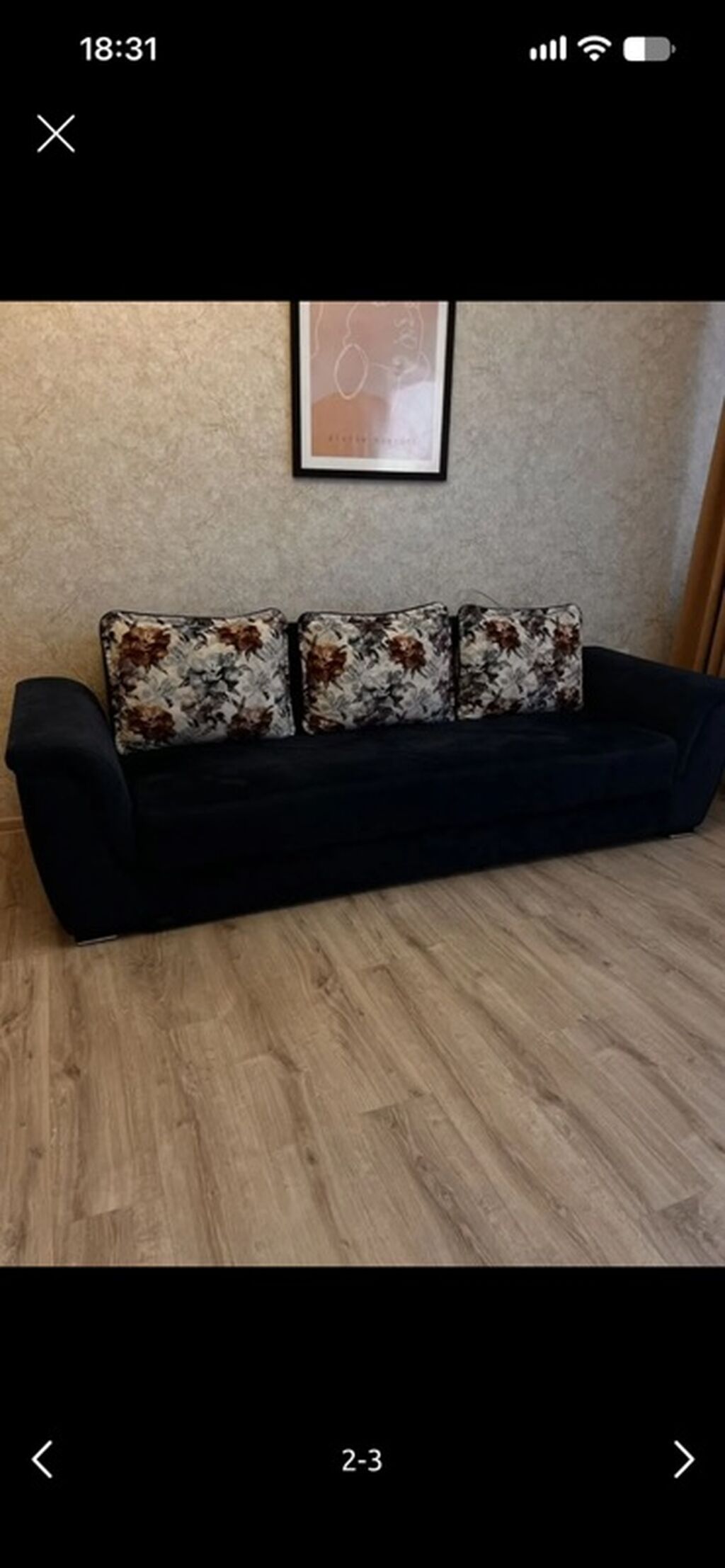 Qara rəngli geniş divan - Minimalist dizaynlı, yumşaq süet/velur — Divanlər, Bakı (2)