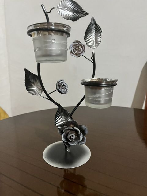 İki şam qablı dekorativ şamdan - Material: metal konstruksiya, şüşə — Bakı