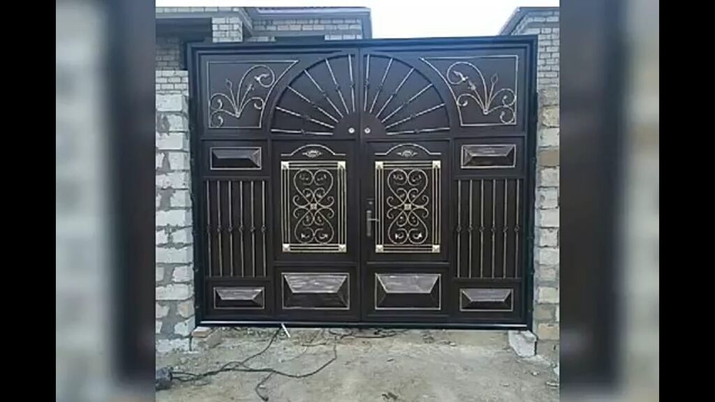 Yeni Dəmir Həyət darvazası, Yana açılan, Mexaniki, Qapı ilə, rəng - Qara, Kredit var, Pulsuz quraşdırma, Pulsuz çatdırılma — Pəncərələr, qapılar, balkonlar, Quba (7)