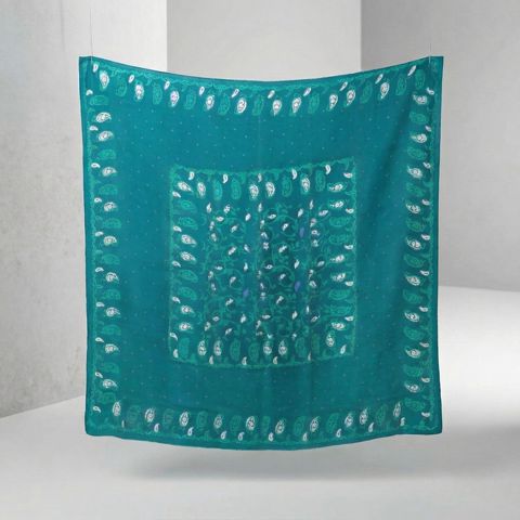 Kəlağayı Süsən S2346, ipək, firuzəyi, 150x150 sm — Bakı