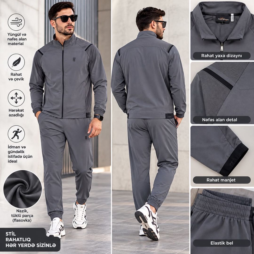 Kişi idman kostyumu 2831423, boz, elastan/poliester, ölçü L — Mallar, Bakı (2)
