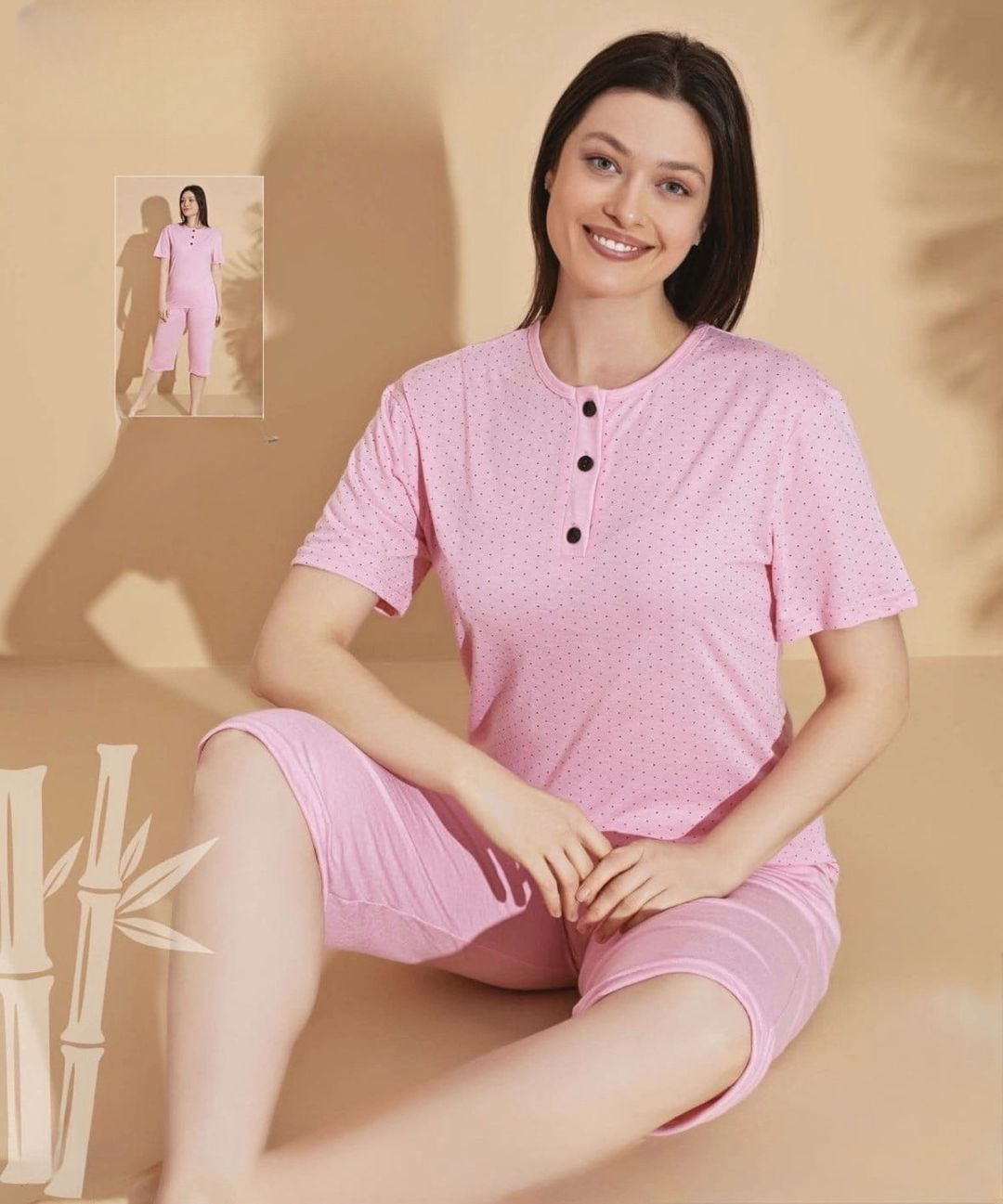 Qadınlar üçün şortlu pijama dəsti 00182, çəhrayı, pambıq, ölçü One size — Mallar, Bakı