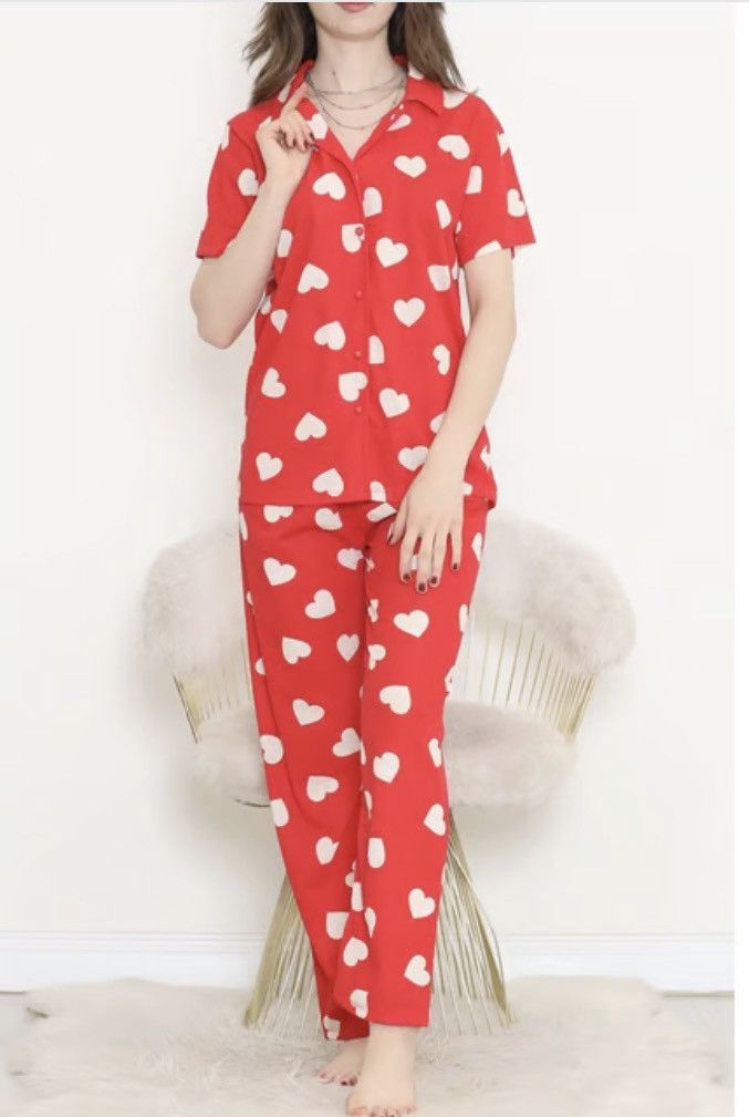 Qadınlar üçün şalvarlı pijama dəsti 00172, qırmızı, pambıq, ölçü One size — Mallar, Bakı (3)