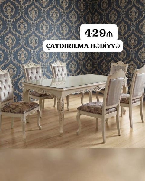 Qonaq otağı üçün, İşlənmiş, Açılan, Dördbucaq masa, 6 stul — Bakı