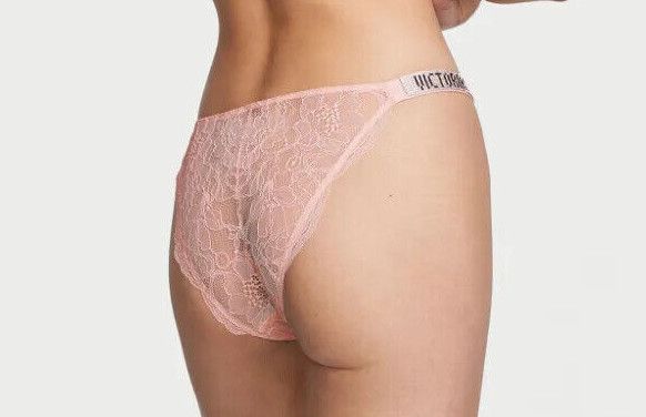 Tikişsiz tuman Victorias Secret Pink Floral Lace Logo Bling Straps Bikini Panties, ölçü M — Mallar, Bakı (2)