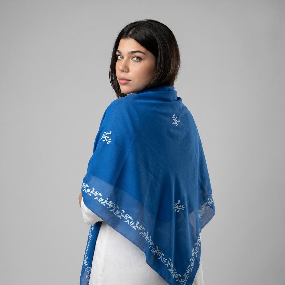 Kəlağayı qadınlar üçün Süsən S507, ipək, 150x150 sm, göy — Mallar, Bakı (3)