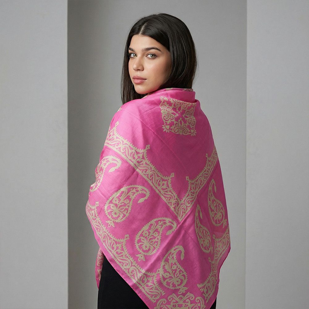 Kəlağayı Süsən S1499, ipək, çəhrayı, 150x150 sm — Mallar, Bakı (2)