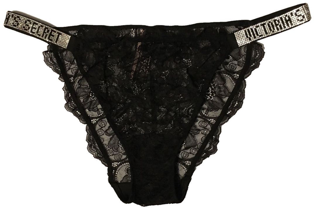 Tikişsiz tuman Victorias Secret Black Floral Lace Logo Bling Straps Bikini Panties, ölçü M — Mallar, Bakı (3)