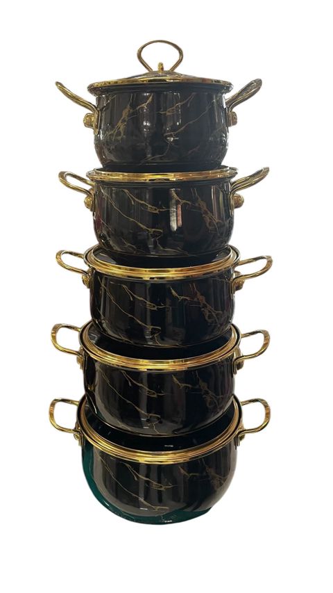 Qazan dəsti, paslanmayan polad, qara/qızılı, 10 parça, 18/20/22/24/26 sm, 2/3/4/6/7 l — Bakı